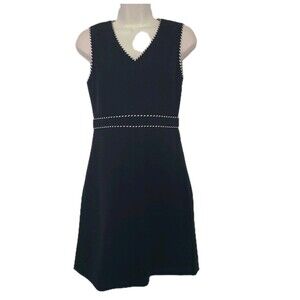 Diane Von Furstenberg Sz 0 Leelou Black White Braided Trim V Neck Sheath Dress